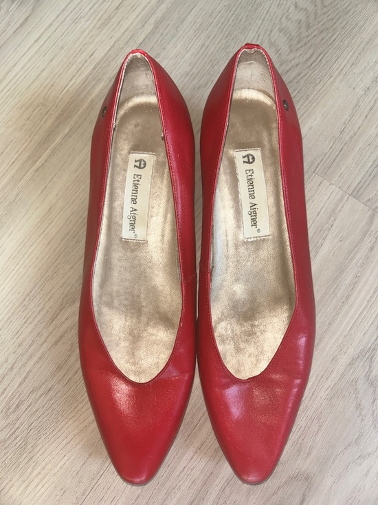 Etienne Aigner Shoes - Etienne Aigner Leather Pointed Toe Pumps Red 7.5M Vintage Kitten Low Heels